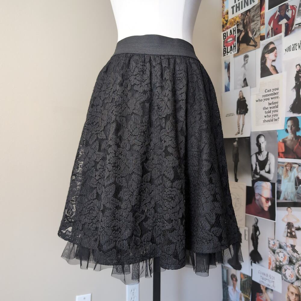 Black Lace Tulle Vintage Hem Skirt